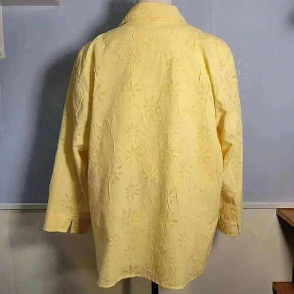CJ Banks Size X Bright Yellow Semi Sheer Floral 3/4 Sleeve Blouse & Tank Top Set - Picture 6 of 11